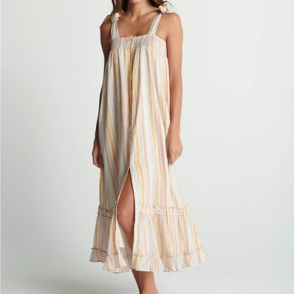 Cottagecore Dress Maxi‎ Size S Tiered Button Front